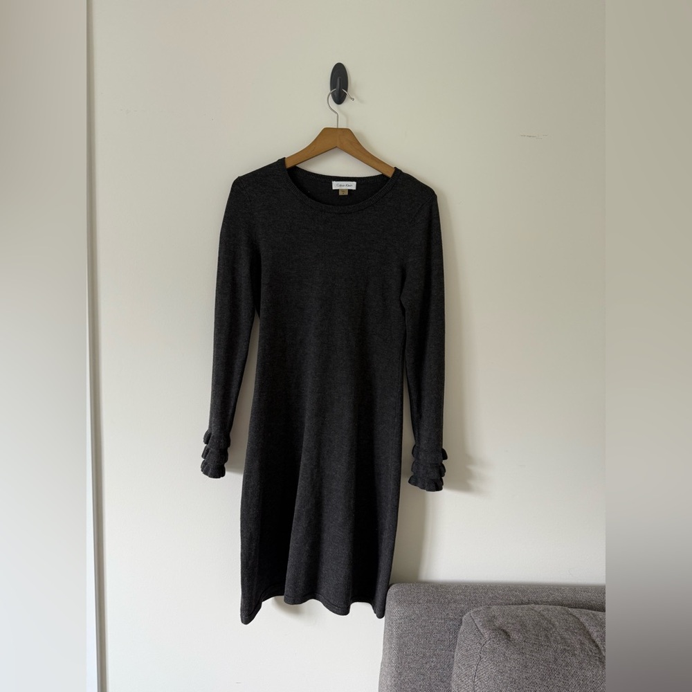 Calvin Klein Black Long Sleeve Crew Neck Sweater Dress